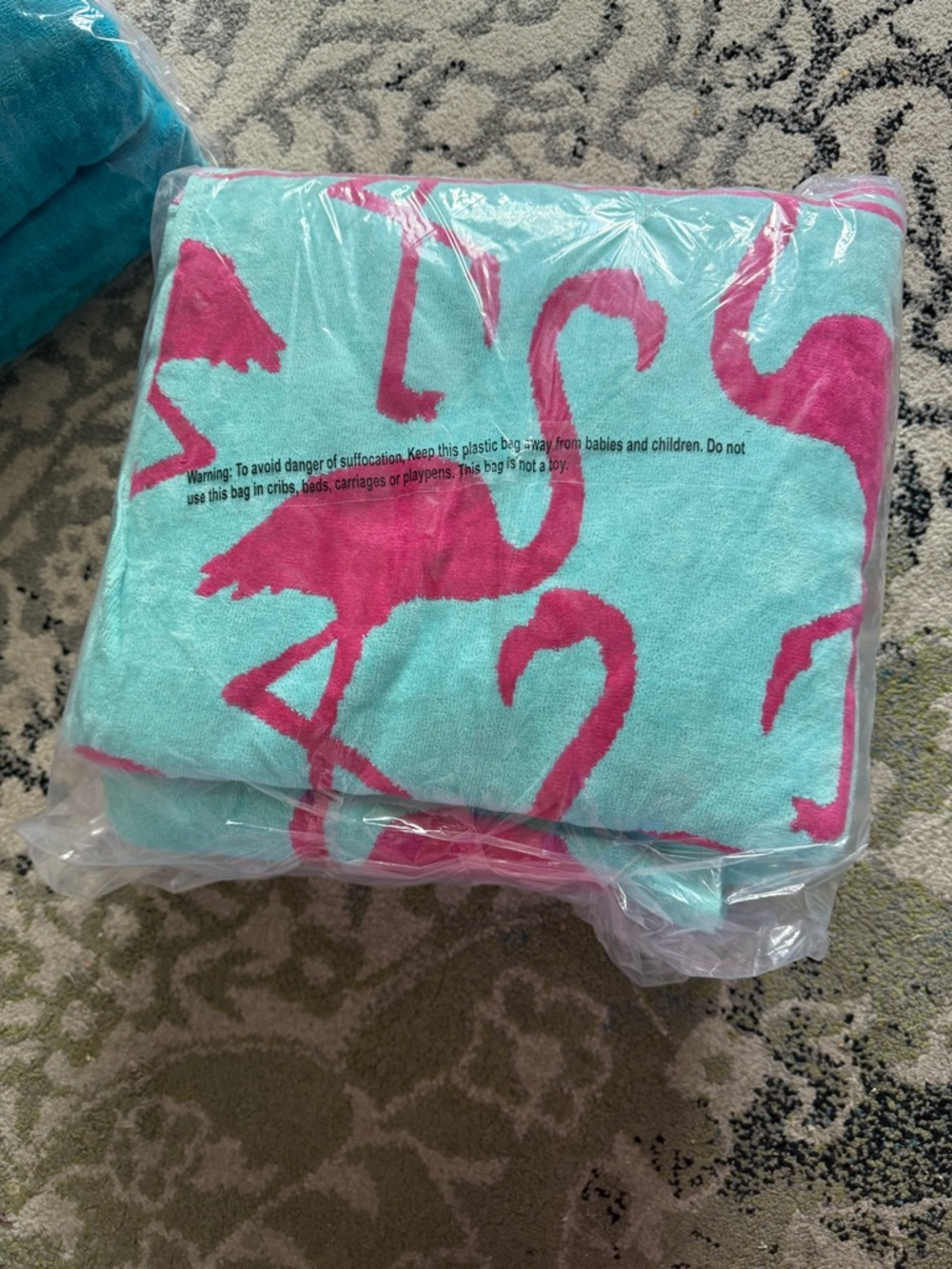 (2) Pink Flamingo Print Beach Towel - Aqua Background- 2 large size high quality - Picture 7 of 15